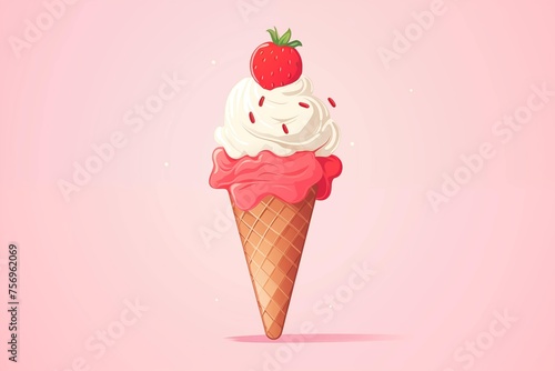 ice cream in a cone on pink background