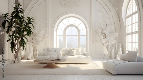 Decorated interior of the lounge of a house with beautiful white background © Pretty Panda