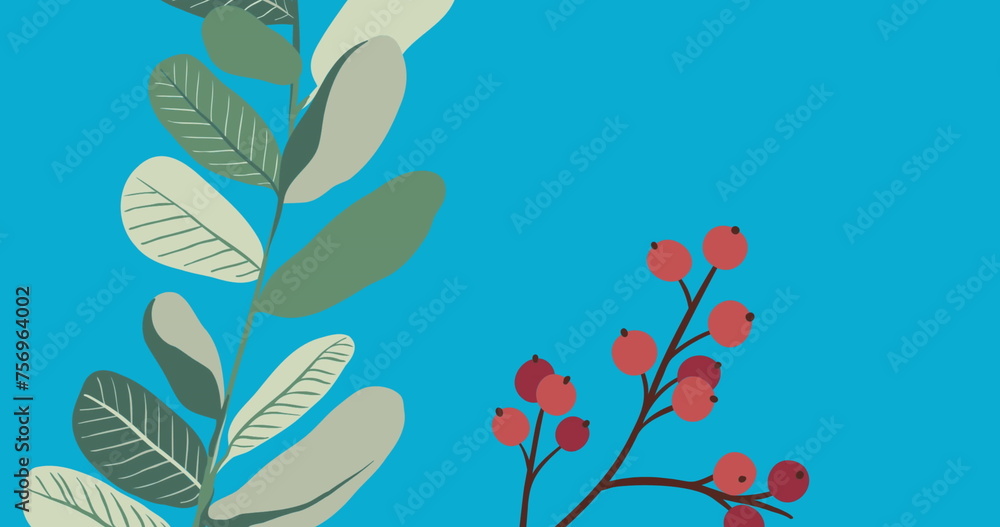 Fototapeta premium Image of flowers in hypnotic motion on blue background