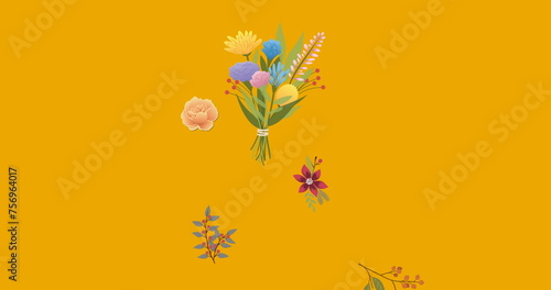 Image of flowers moving in hypnotic motion on orange background