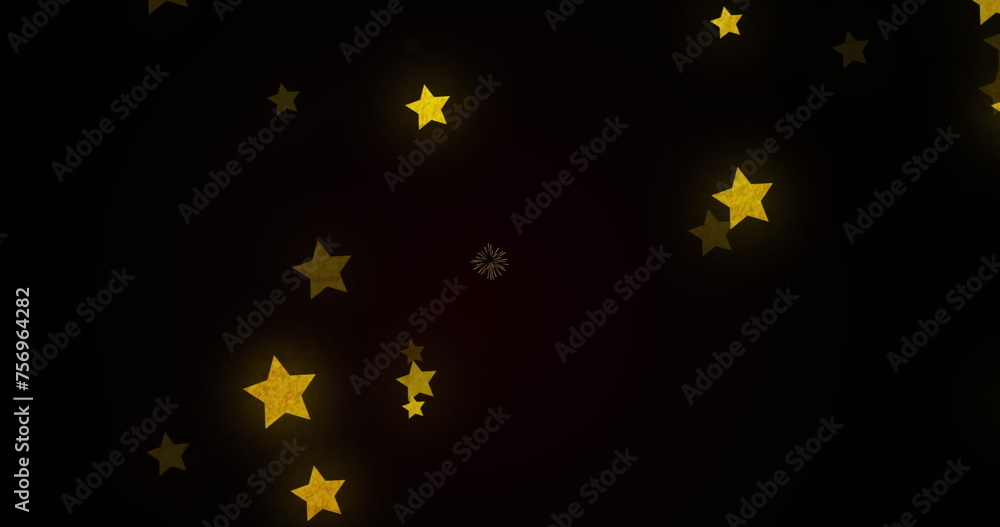 Obraz premium Image of balloons flying and graduation hats over stars on background