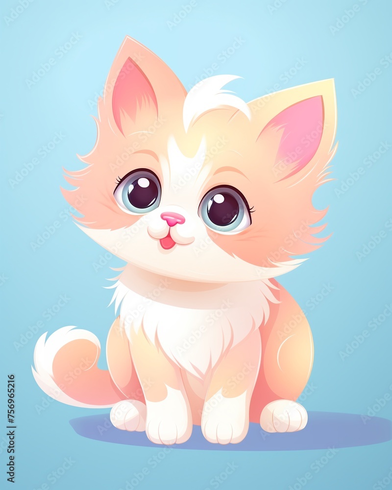 Capture the cute cartoon kitten in a playful pose with its fur rendered in vivid isometric detail against a soft Capture the cute cartoon kitten in a playful pose with its fur rendered in vivid isometric detail against a soft