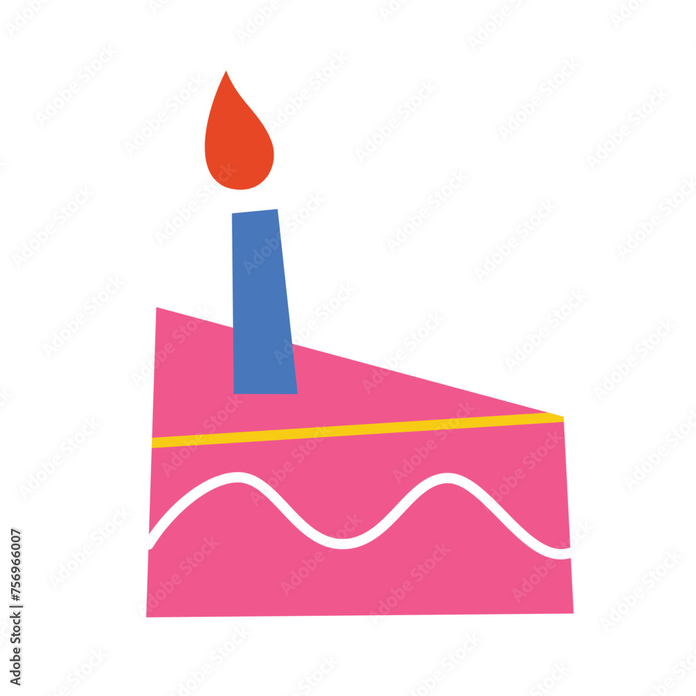 Birthday cake icon, piece of cake with candle, cartoon vector illustration for celebration, bakery dessert with decoration, party invitation, cute colorful doodle, slice of cake Birthday cake icon, piece of cake with candle, cartoon vector illustration for celebration, bakery dessert with decoration, party invitation, cute colorful doodle, slice of cake