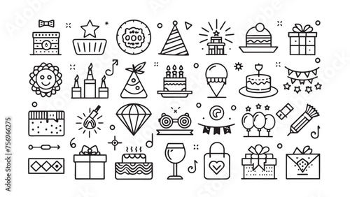 Set of 50 Celebration line icons set. Celebration outline icons with editable stroke collection