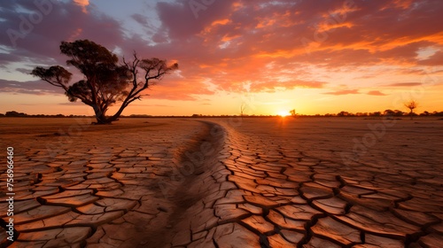 Global warming. Extreme weather and Climate Change Impact on Dry Cracked Landscape