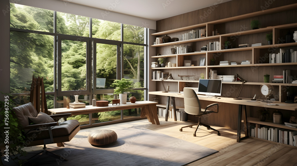 home studio with natural day light, Modern study room area in home interior design home studio with natural day light, Modern study room area in home interior design