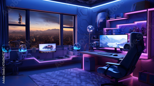 Led lights in Professional Gamers Room and Ultra Powerful Personal Computer © Pretty Panda