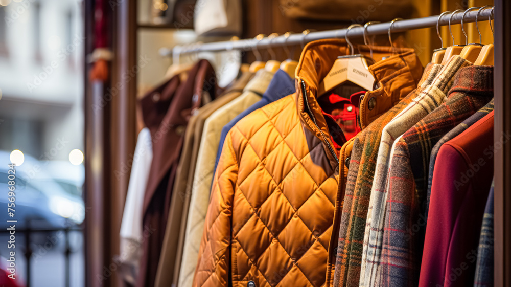 Menswear store in English countryside style, autumn winter clothing collection Menswear store in English countryside style, autumn winter clothing collection