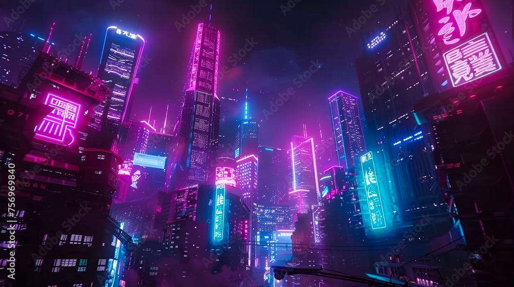 Neon Night life at city Digital Background