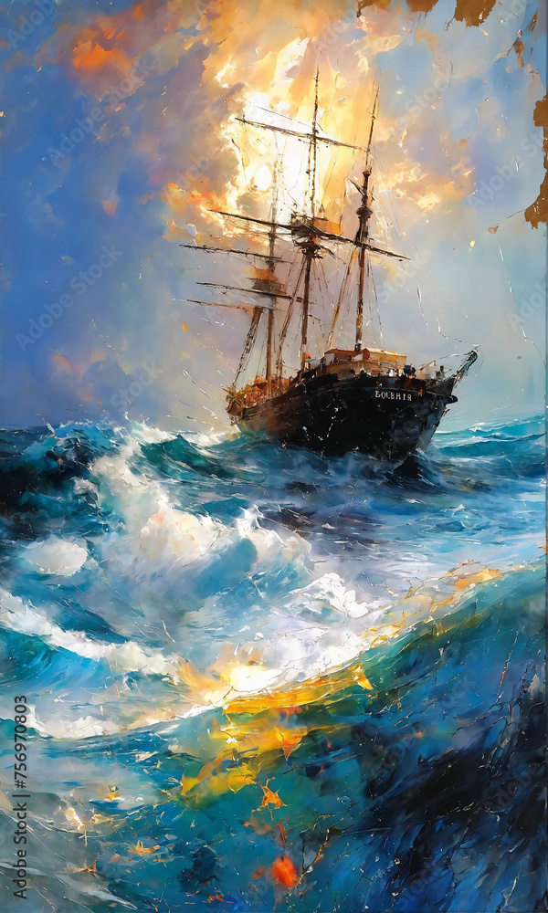 Fototapeta premium Sailboat Oil Painting