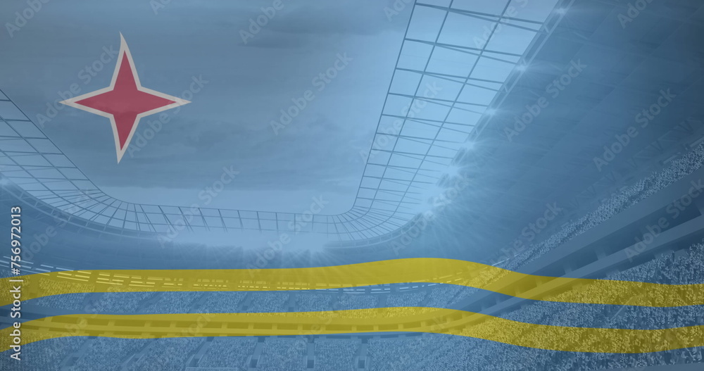 Fototapeta premium Image of flag of aruba over sports stadium