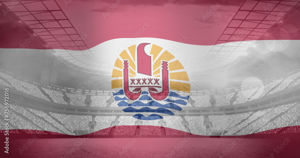 Fototapeta premium Image of national flag of french polynesia over sports stadium