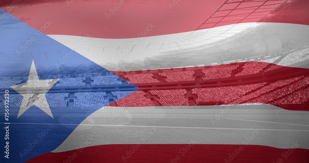 Fototapeta premium Image of flag of cuba over sports stadium