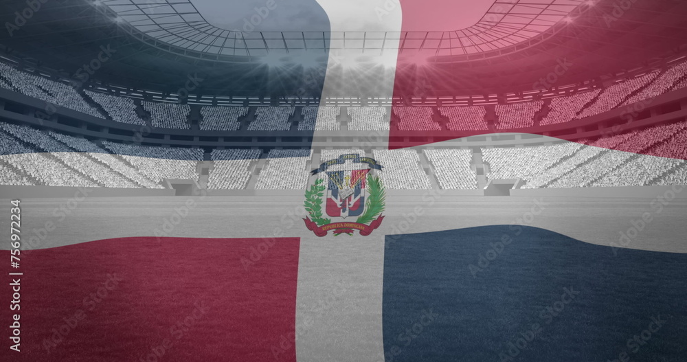 Fototapeta premium Image of flag of dominican republic over sports stadium