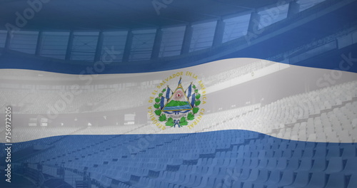 Image of flag of nicaragua over sports stadium