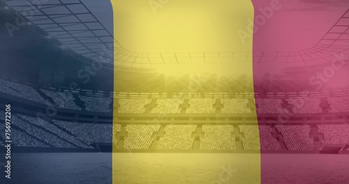Image of waving flag of romania over sport stadium