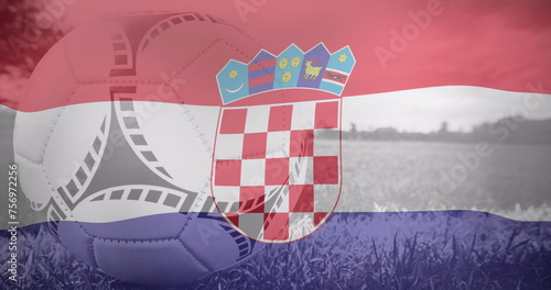 Image of waving croatia flag over football ball