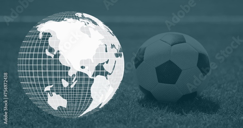 Image of spinning white globe over football ball