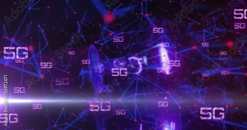 Image of network of 5g text over glowing connections © vectorfusionart