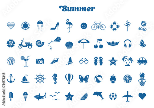 Set of 50 summer icons. Vector Illustration.
