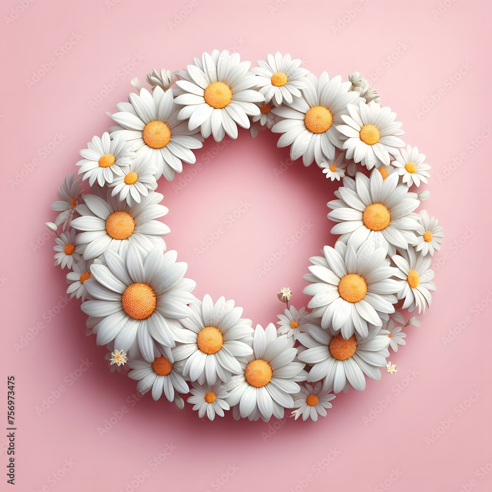 Fototapeta premium Daisy flower frame, isolated on a Pink background, Spring Frame