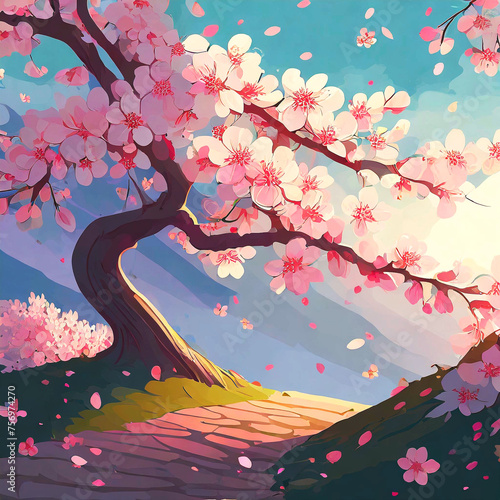 산길에서 볼수 있는 벚꽃나무 그림