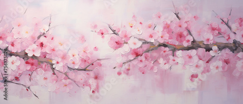 Contemporary art oil painting of cherry blossom Sakura.