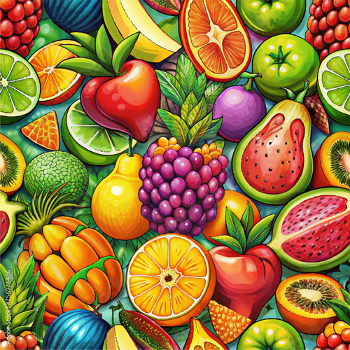 Fruits seamless pattern  graphic  vector. Fresh fruit seamless texture vector graphic for vibrant illustrations. Perfect for patterns and backgrounds 