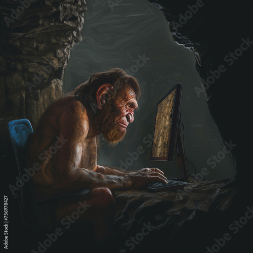 primitive man on computer