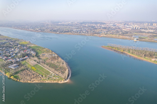 Aerial photography of the Xiangjiang waterway in Changsha, Hunan