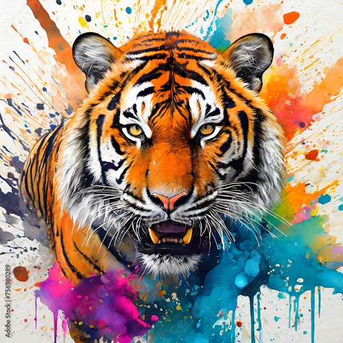 컬러 호랑이, a tiger drawn in color ink