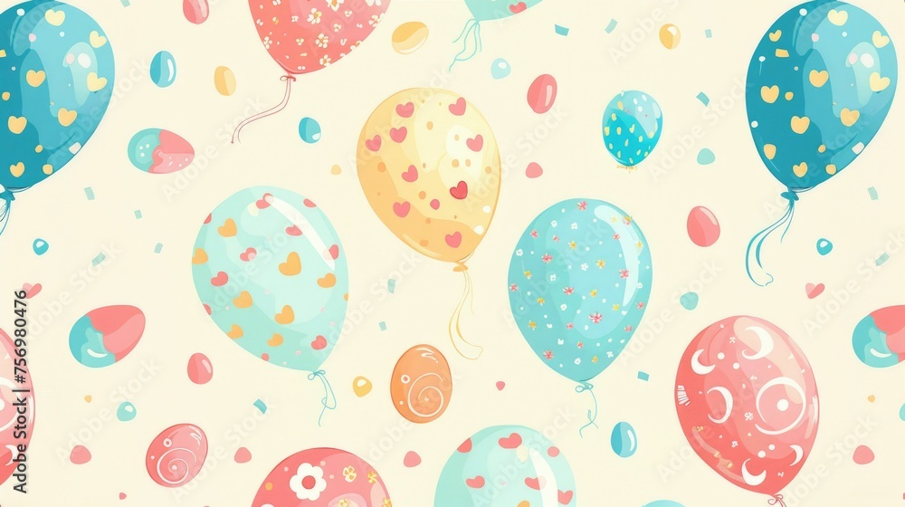 Pastel balloons doodle, a whimsical pattern capturing the spirit of Easter parade Pastel balloons doodle, a whimsical pattern capturing the spirit of Easter parade
