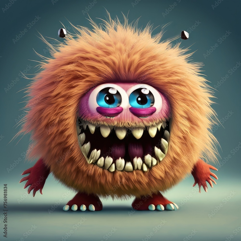 Furry cartoon spherical monster character