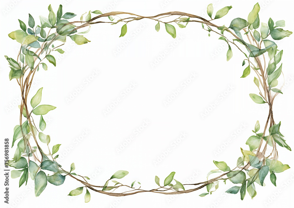 Fototapeta premium watercolor horizontal vine frame border decoration elements - wedding card invitation illustration design asset.