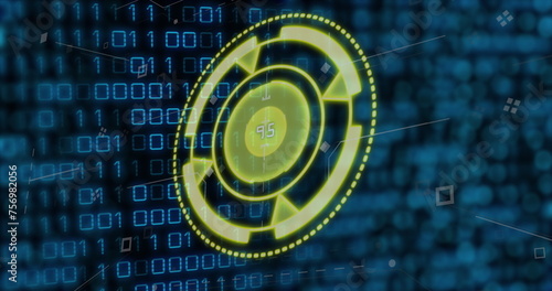Image of yellow circle with numbers over binary code