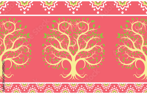 Ethnic Pattern. Ethnic India seamless pattern design oriental style. Tree of life India Motif.