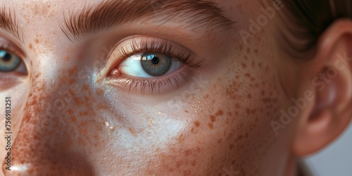 Close-up of female face with freckles