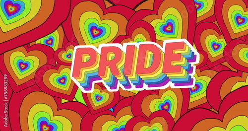 Image of pride text and rainbow hearts