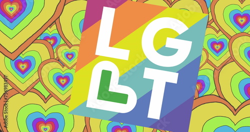 Image of lgbt text and rainbow hearts