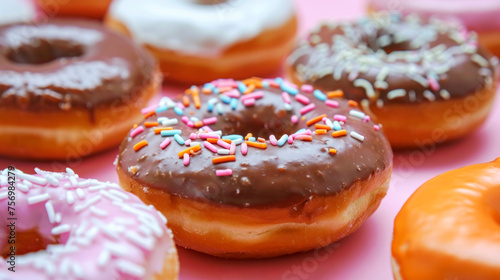 Assorted Donuts with Colorful Sprinkles, Sweet Indulgence for Cheerful Gatherings