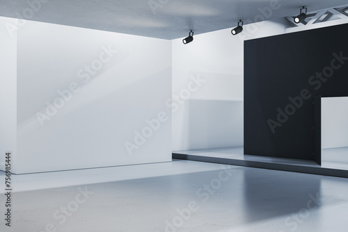 Contemporary gallery interior with mock up place on walls. 3D Rendering. © Who is Danny