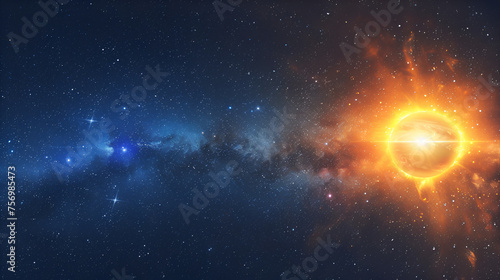 Bright Sun against Dark Starry Sky in Solar System - Cosmic Beauty, Astronomy Exploration and Wonder, Celestial Scene with Planets and Stars, Generative AI