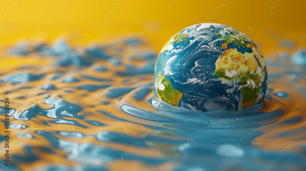 A striking representation of Earth partially submerged in water, set ...