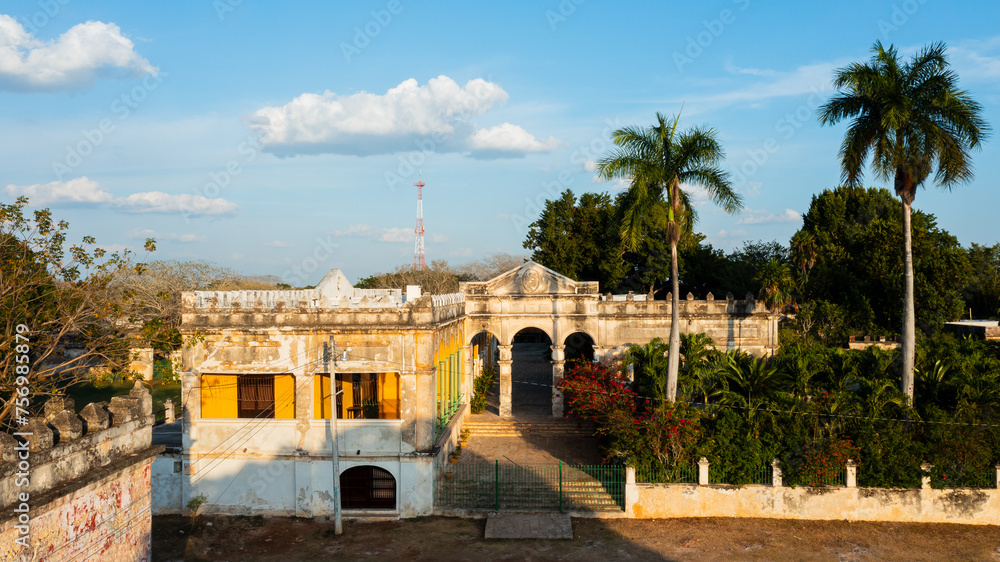 Historical Hacienda Yaxcopoil Yucatán México Drone aerial shot
