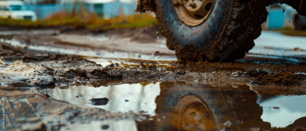 A photo of a puddle in a tire basin A photo of a puddle in a tire basin