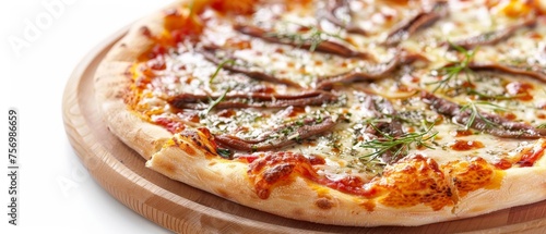 anchovy pizza on white background