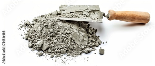 Applying cement or mortar with a trowel White background photo