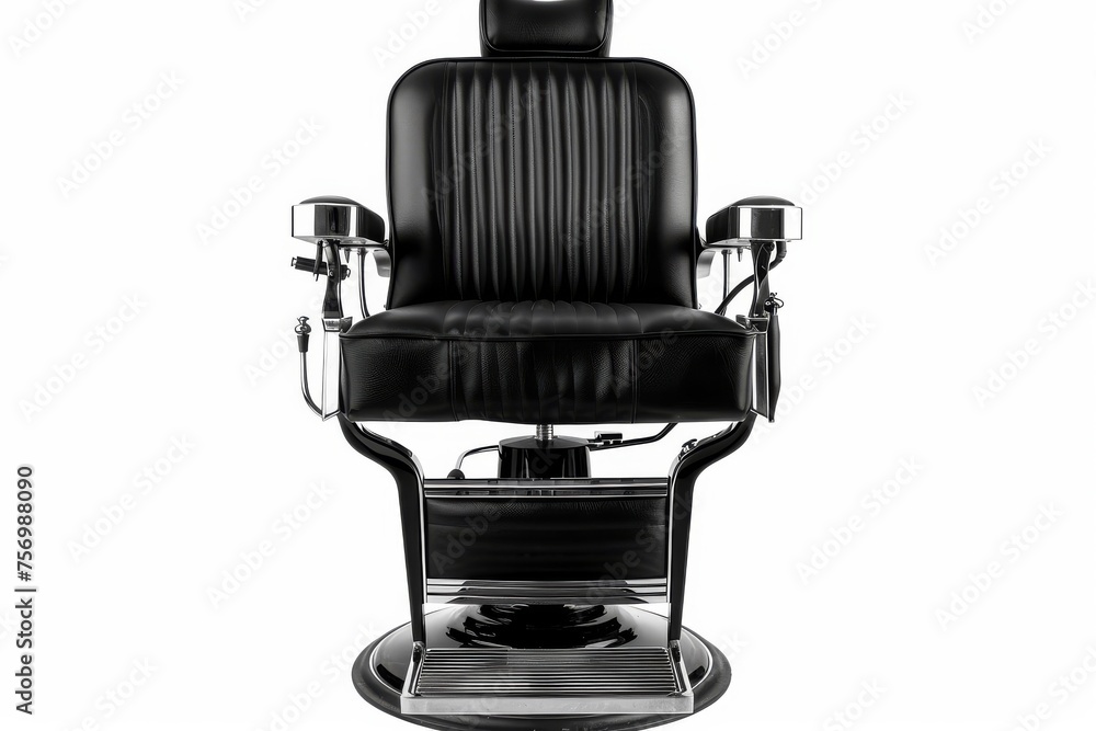 Black leather barber chair isolated front view Black leather barber chair isolated front view