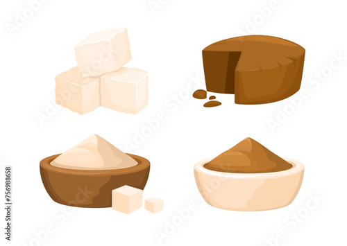 White Sugar And Brown Sugar Collection Set Cartoon Illustration Vector