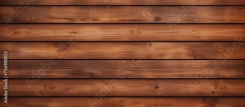 A close up of a brown hardwood wall with a blurred background, showcasing the beautiful wood grain pattern and tints and shades of the wood stain